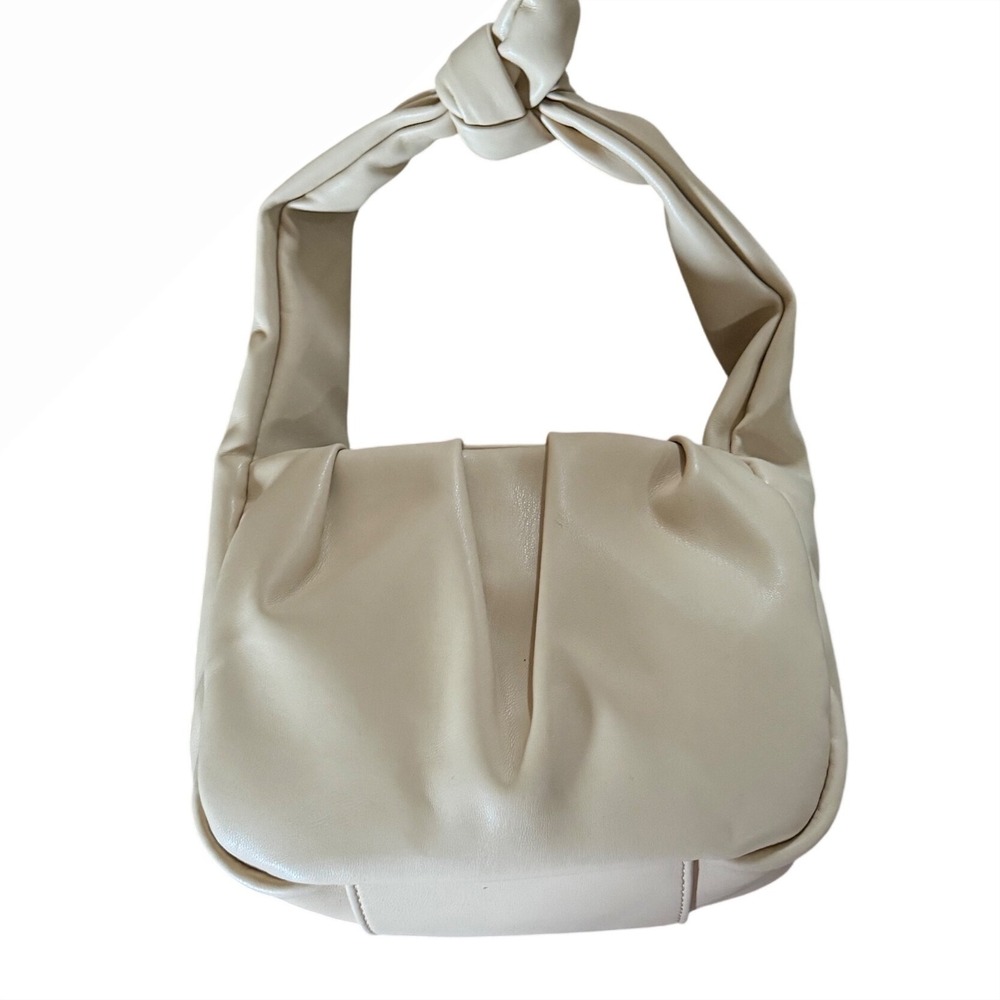 BANANA REPUBLIC Beige Ruched Shoulder Bag Knotted Handle Soft Faux Leather PuRSE